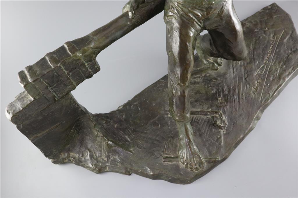 Victor Demanet (1895-1964). A bronze figure of a barge man operating a lock gate, width 26in. height 17in.